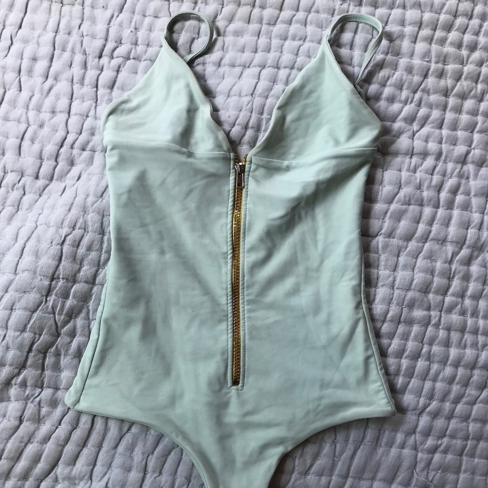 Tori Praver Swimwear zip front one piece swimsuit